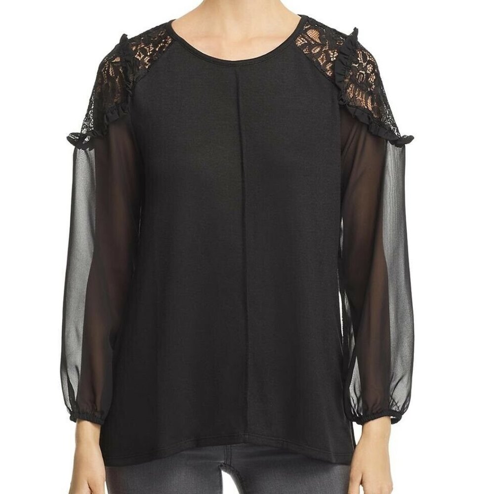 Avec L Black Lace Shoulder Detail Top NWT AE70